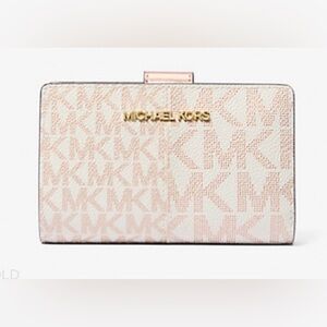 Michael Kors Cream and Pink Monogram Wallet